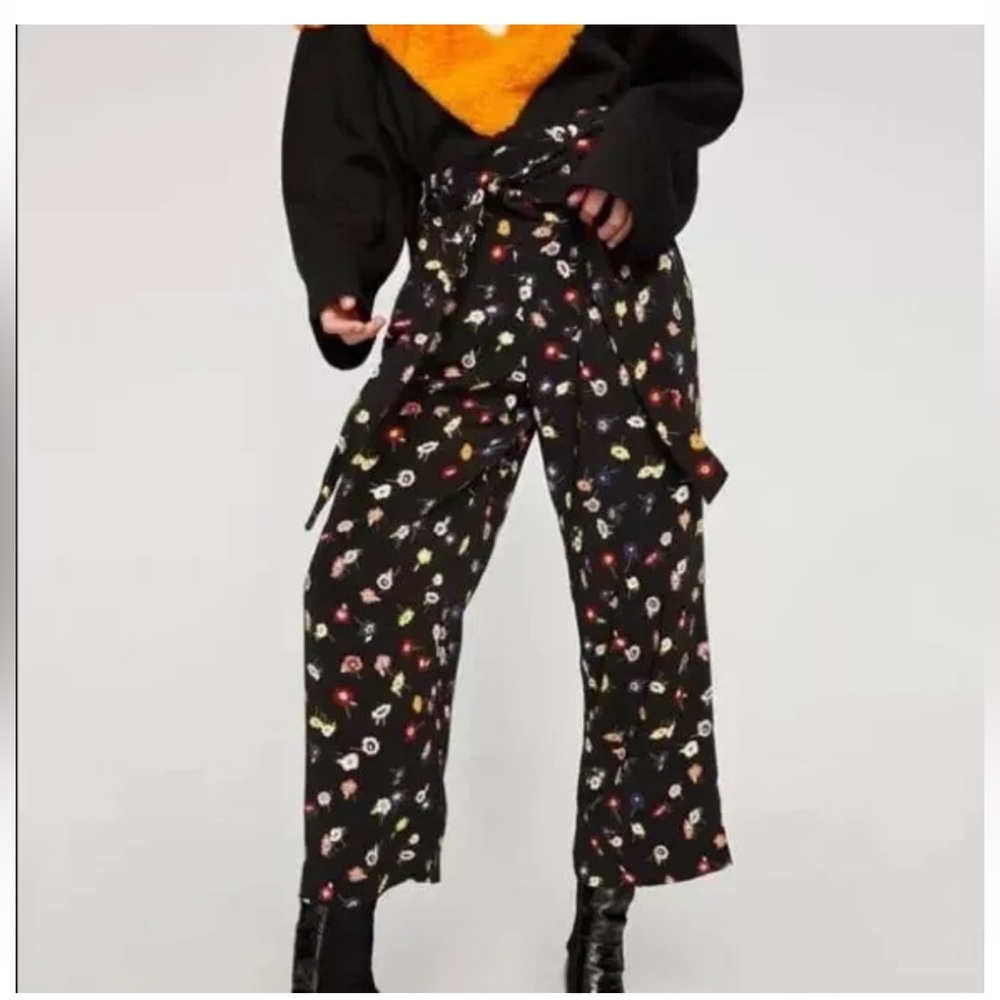 Zara black pants with different colored floral design